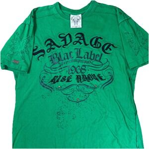 Men's Vintage Blac Label "Savage Rise Above" T-Shirt Y2K Hip-Hop Studded Size XL